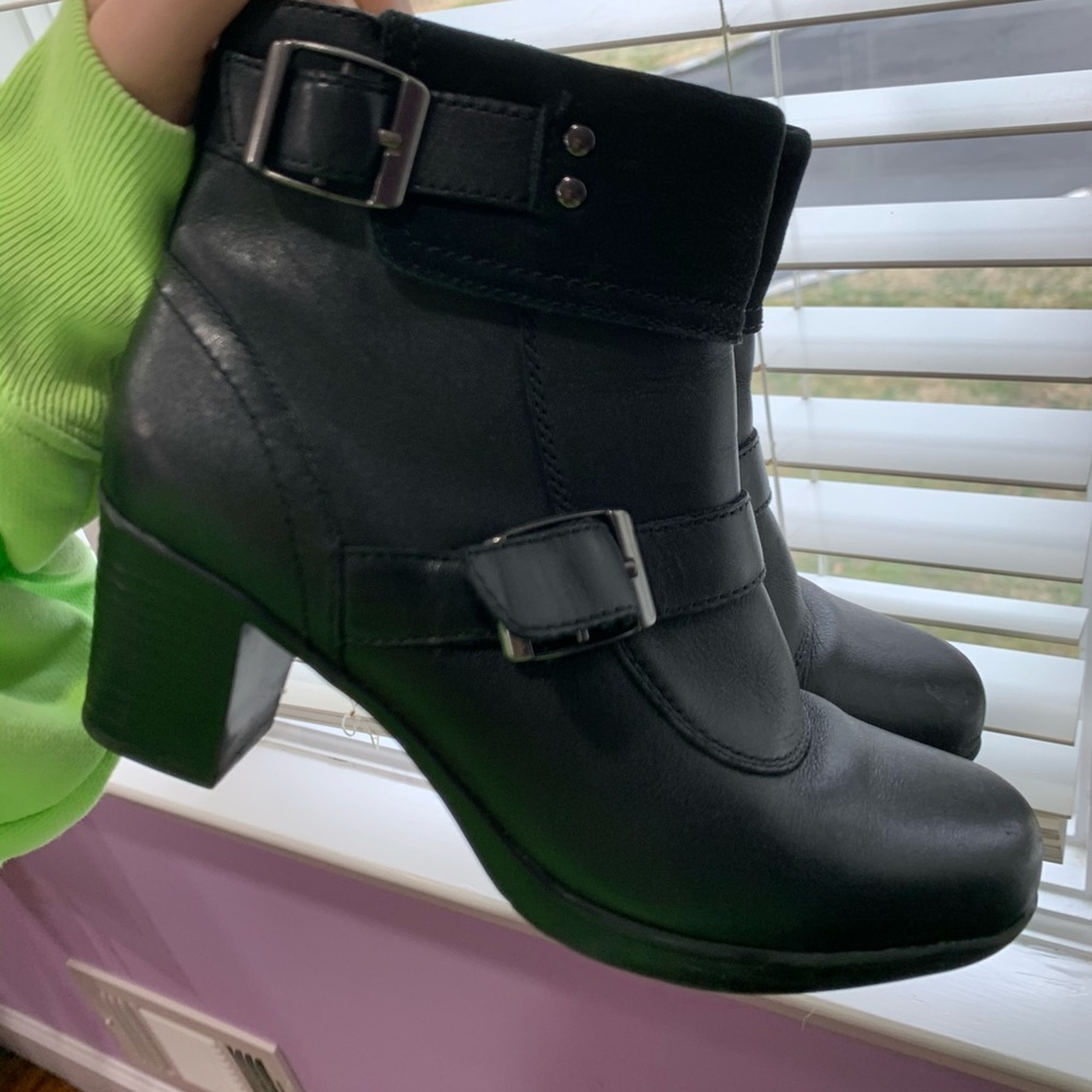 black leather belt booties